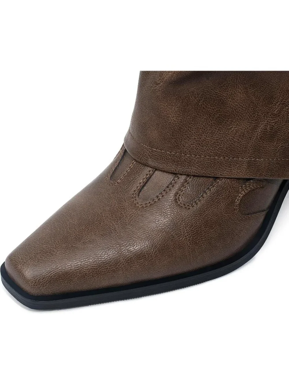Women's Dark Brown Pointed Toe Block Mid Heel Fold Over Wide Calf Knee High Boot